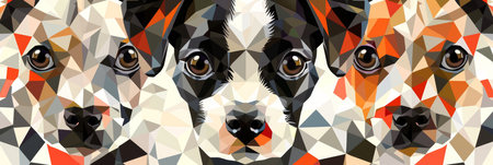 Colorful geometric puppies  neon watercolor background with smiling playful designsの素材