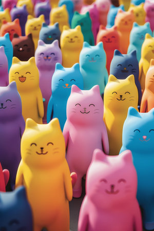 Colorful geometric cats in vibrant neon watercolor scene, creating a visually striking compositionの素材