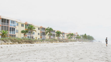 Beachfront Condominiums With Lush Landscaping Near The Ocean In Florida Jacksonville, Florida USA 03.15.2024のeditorial素材