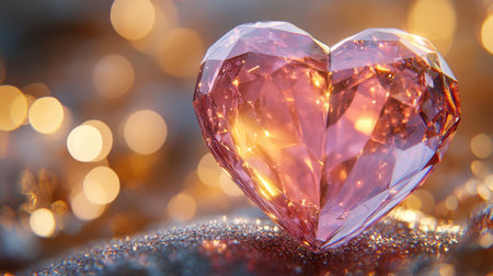 Radiant Pink Crystal Heart on a Sparkling Background, Perfect for Valentines Day Designs.の素材