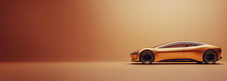 Luxury Gold Sports Car Isolated on a Brown Studio Background, 3D Render, 3D Illustrationの素材