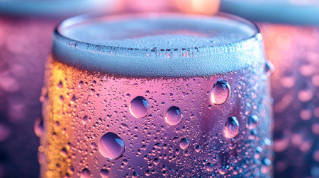 Close-Up of Pastel Pink and Blue Beer with Thick, Frothy Foam and Condensation Droplets on the Glassの素材