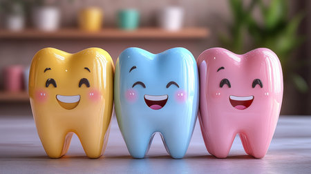 Happy, smiling teeth, promoting dental hygiene, oral health, and teeth cleaning for kids.の素材