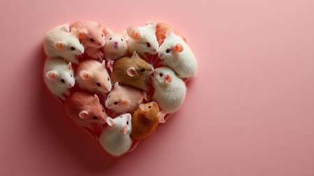 Heart of Mice A Valentine s Day Composition with Colorful Rodents on a Pastel Backgroundの素材