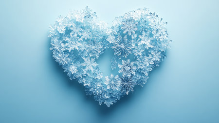 Icy Blue Snowflake Heart on Pastel Blue for Valentine s Day, Love, and Winter Holidaysの素材