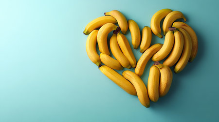 Heart-Shaped Banana Arrangement on Pastel Blue Background, Perfect for Valentine s Day Projectsの素材