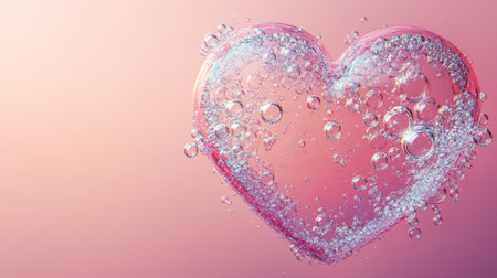 Love is in the Air Sparkling Heart of Bubbles on a Soft Pastel Background. Valentine s Day Romanceの素材