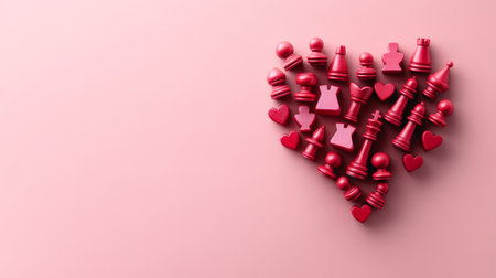 Valentine s Day Strategic Love Heart of Red Chess Pieces on Pink for Creative Romanceの素材