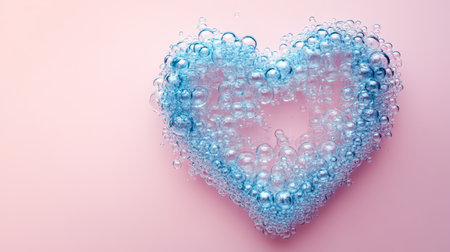 Blue Bubbly Heart on Pink A Valentine s Day Image Representing Love, Care, and Celebrationの素材