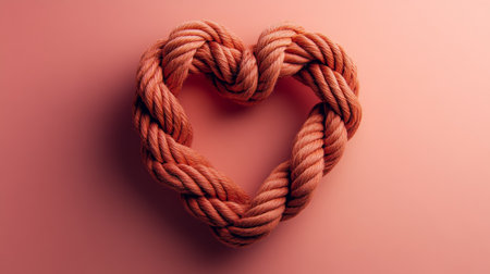 Heart of Rope Symbol of Love, Connection, and Valentine s Day on a Pastel Pink Backgroundの素材