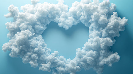Heart Of Fluffy White Clouds On Light Blue Background With Empty Space, Valentine s Day Concept.の素材