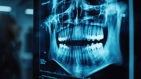 Dental X-Ray Screen Highlighting Precise Teeth Imagery for Professional Smile Designの素材