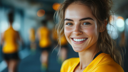 Portrait of a Cheerful Young Woman at the Gym, Fitness, Health, Wellness, Active, Motivationの素材