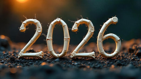 Creative 2026 Year made of bones on Soil. Halloween 2026 Concept Idea.の素材