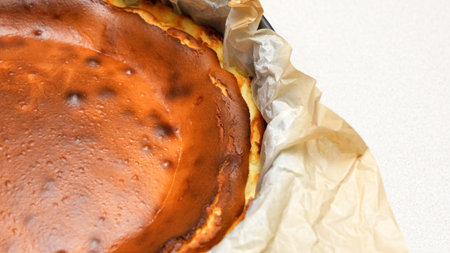Delicious Homemade San Sebastien Cheesecake With caramel Crust And Creamy Filling Baked To Perfection.の写真素材