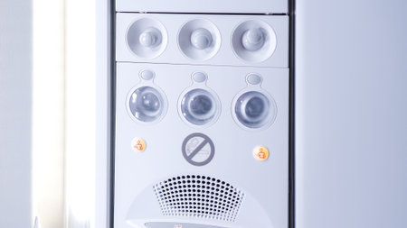 Contemporary air conditioning unit features a user-friendly control panel and indicator lights,...