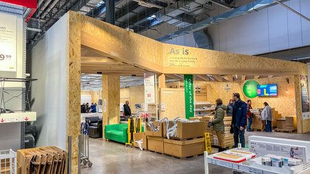 Ottawa ON, Canada - January 31, 2026: IKEA store interior showcasing the As Is section with wooden...