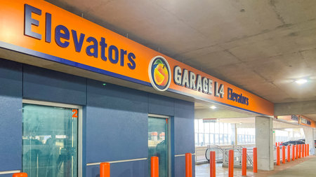 Orlando FL, USA - March 06, 2026: Signage for elevators and Garage L4 at Disney Springs parking...