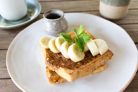 French Toast with Fresh Bananasの写真素材