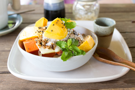 Exotic Fruit Salad with Yogurt and Muesliの写真素材