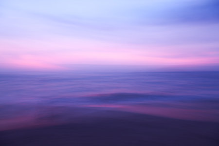 Beautiful romantic sundown on the island Koh Tunsay in Cambodia. Purple and blue colored, with...