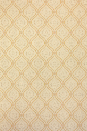 An empty room with beige and golden ornamental vintage wallpaper.の写真素材