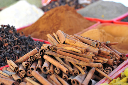 Cinnanom and spices, oriental bazaar