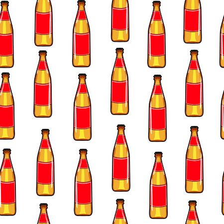Seamless pattern beer bottle. Lemonade. Alcohol party background. Cartoon style. Hand drawing bottle. Vector illustration bottle. Beer background. Lemonade bottle background. Beer card. Lemonade card.のイラスト素材