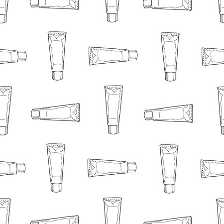 Seamless pattern of face cream outline on a white background. Hand drawing. Vector illustration in...