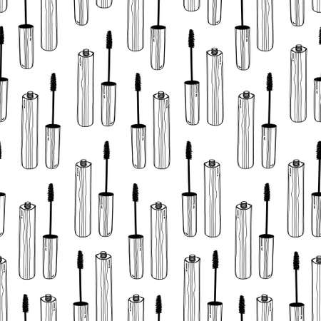 Seamless pattern fashion mascara outline. Beauty wallpaper. Glamor print. Hand drawing design element. Fashion illustration on white background.のイラスト素材