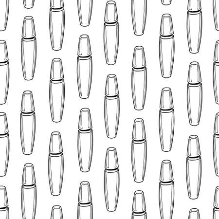 Seamless pattern of mascara outline on a white background. Hand drawing. Vector illustration in cartoon style.のイラスト素材