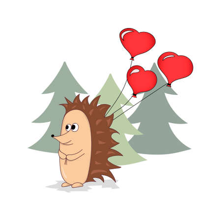 Hand drawing of a hedgehog with balloons Vector illustration. cartoon style. Happy birthday print.のイラスト素材