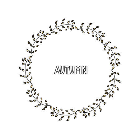 Hand drawn. Lettering Happy Autumn Vector illustration. Black and white.のイラスト素材