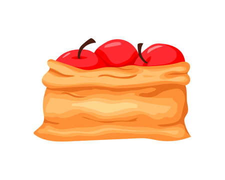 Bag with apples. Vector illustration. cartoon style. Isolated object on white background.のイラスト素材
