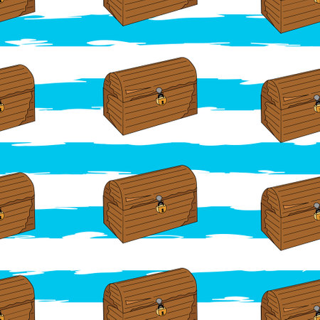 Wallpaper for pirate party. Vector illustration. Striped seamless pattern with horizontal line and chest. Template for wallpaper, wrapping, textile, fabric.のイラスト素材