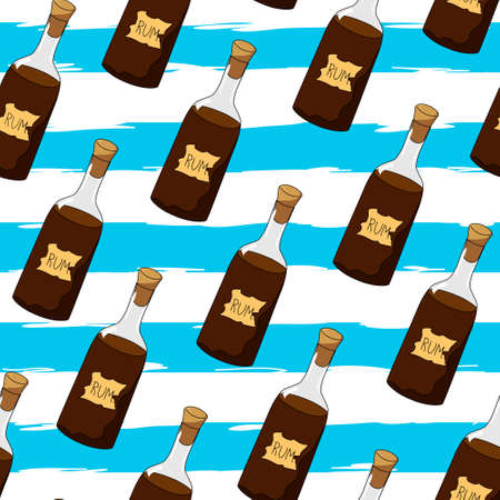Abstract background. Blue and white color. Wallpaper. Vector illustration. Striped seamless pattern with horizontal line and pirate rum. Template for wallpaper, wrapping, textile, fabric. Cartoon.のイラスト素材