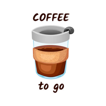 Reusable glass on white background. Coffee to go. Zero waste life. Isolated vector objects on white background. Illustration in cartoon style.のイラスト素材