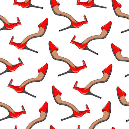 Seamless pattern of red female open shoes. Vector illustration.のイラスト素材