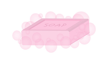 Bar of soap with foam. Isolated object on white background. Vector illustration.のイラスト素材