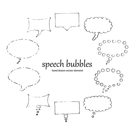 Collection of hand drawn think and talk speech bubbles. design elements. Isolated vector.のイラスト素材