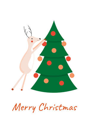Greeting card Merry Christmas. Cute funny reindeerのイラスト素材