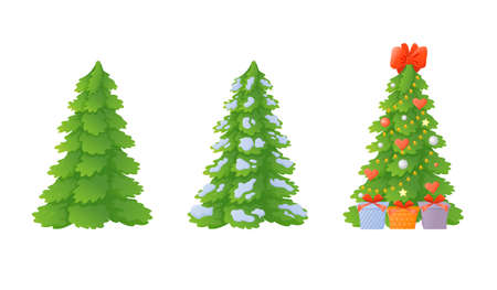 Set of Christmas trees in cartoon style. Spruce.のイラスト素材
