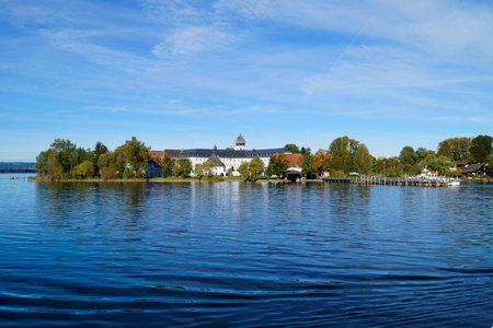 View of the lake and the church of St. Nicholasの写真素材