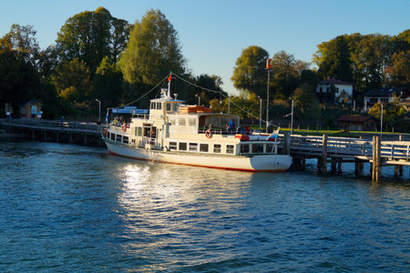 Tourist boat on the river Elbe in Hamburg, Germany.の写真素材