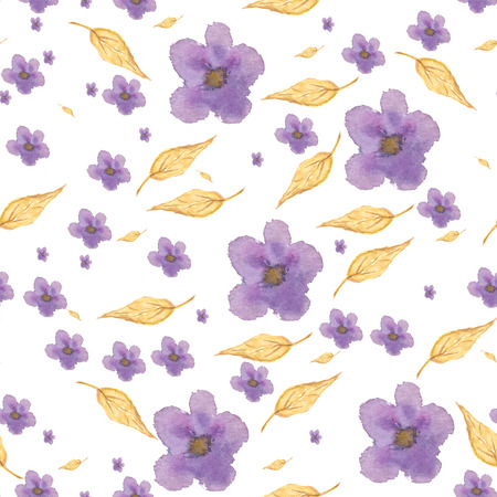 violet watercolor pattern violet flowers watercolor drawing handsの写真素材