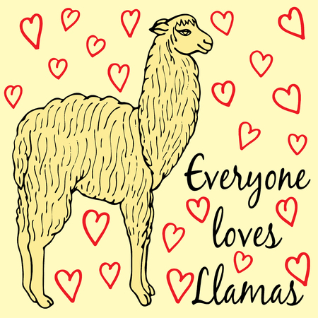 Cute llama or alpaca illustration with inscriptionのイラスト素材