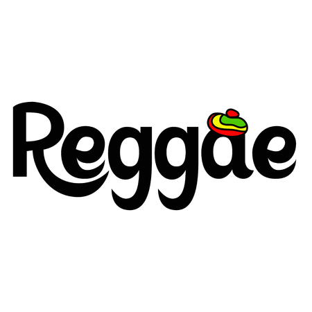 Reggae label. Vector lettering poster. Rastafarian colors hat.のイラスト素材