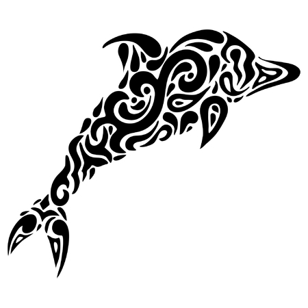 Ornamental decorative dolphin in the Polynesian style. Creative art icon stylized.のイラスト素材