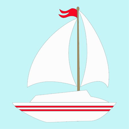 Yacht with white sails and red flag. Vector illustrationのイラスト素材