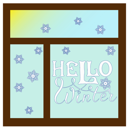 Hello winter hand lettering. Handmade vector calligraphy collectionのイラスト素材